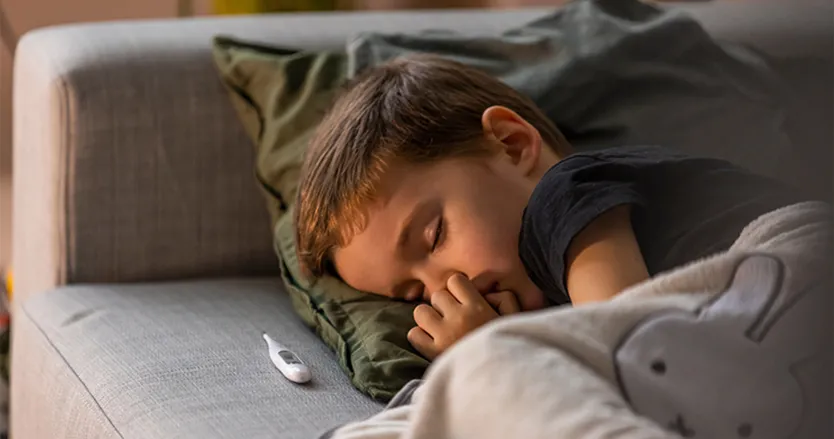 Child poorly with dengue fever first symptoms.